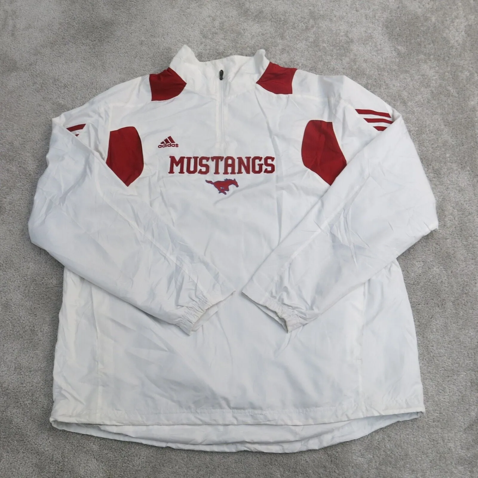 Adidas Climaproof Mens Quarter Zip Lightweight Jacket Mustangs White Red Size XL