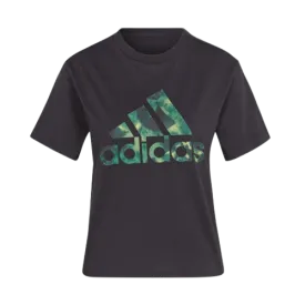 ADIDAS FLORAL GRAPHIC BIG LOGO TEE - WOMENS - BLACK