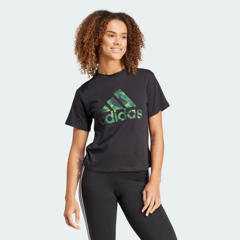 ADIDAS FLORAL GRAPHIC BIG LOGO TEE - WOMENS - BLACK