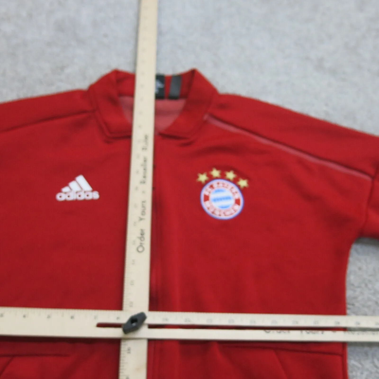 Adidas Jacket Mens Small Red FC Bayern Football Soccer Track Top Full Zip Up