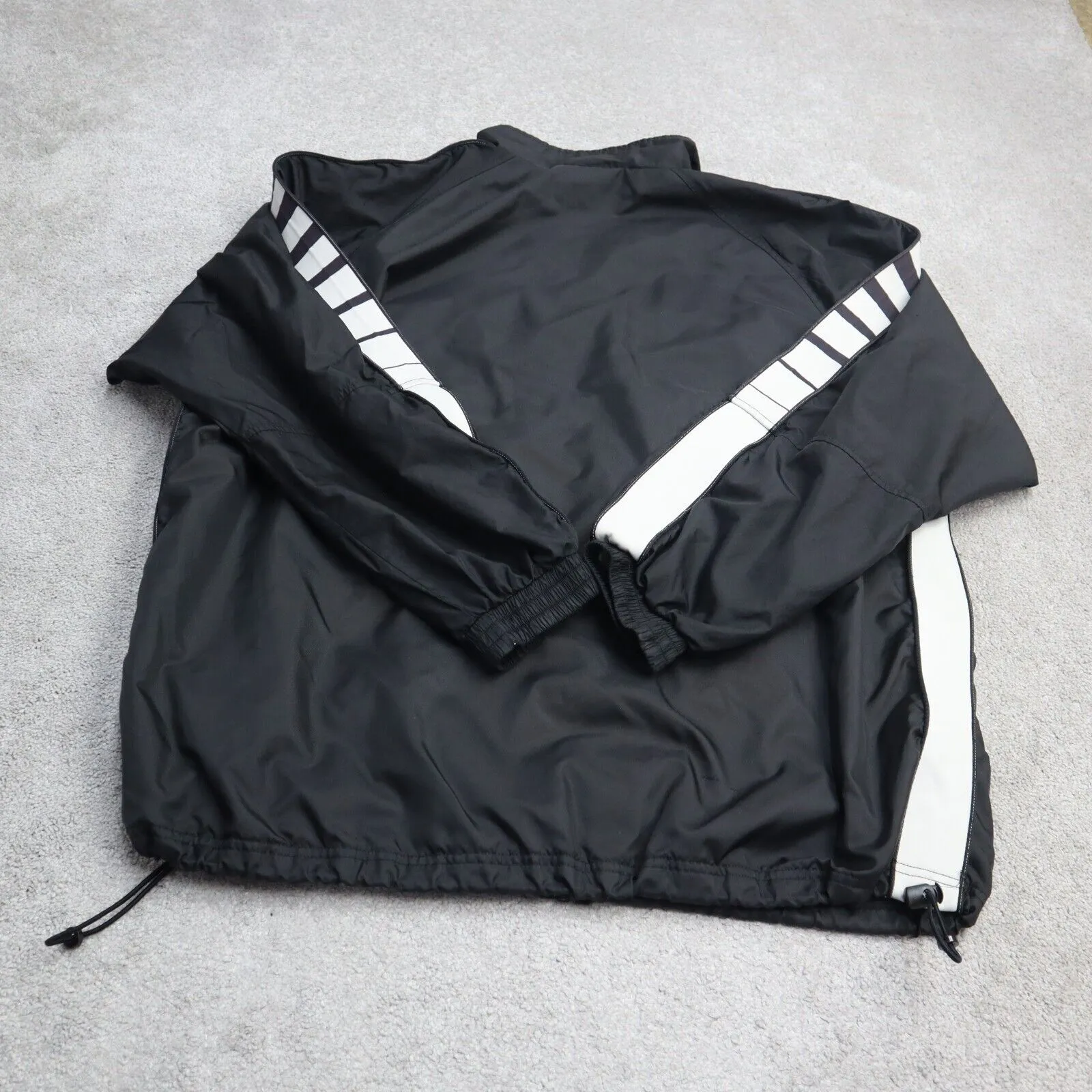 Adidas Men Full Zip Up Windbreaker Jacket Long Sleeve Mock Neck Logo Black SZ XL