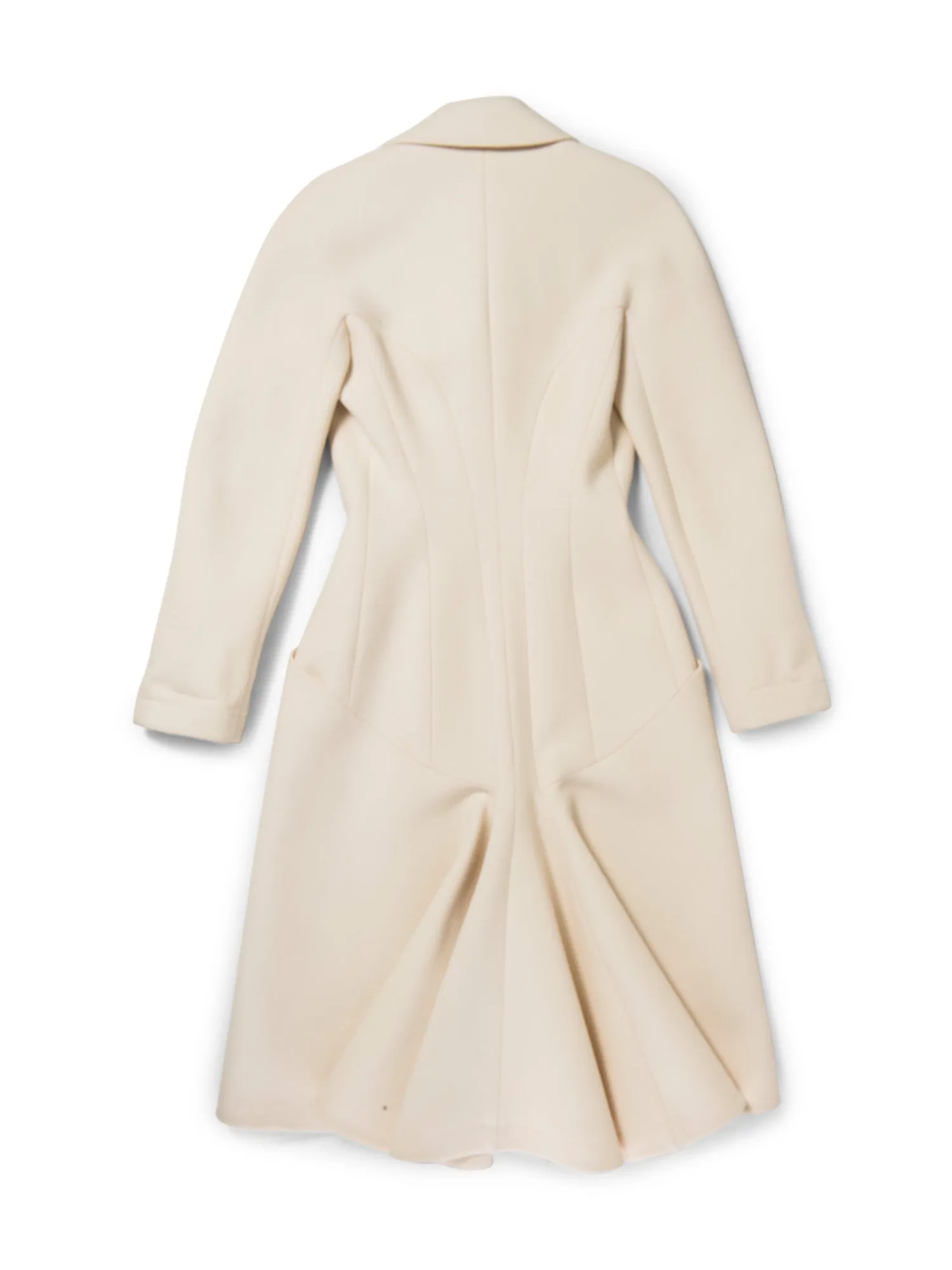 Alaia Wool A Line Double Breasted Midi Long Jacket Coat Ivory