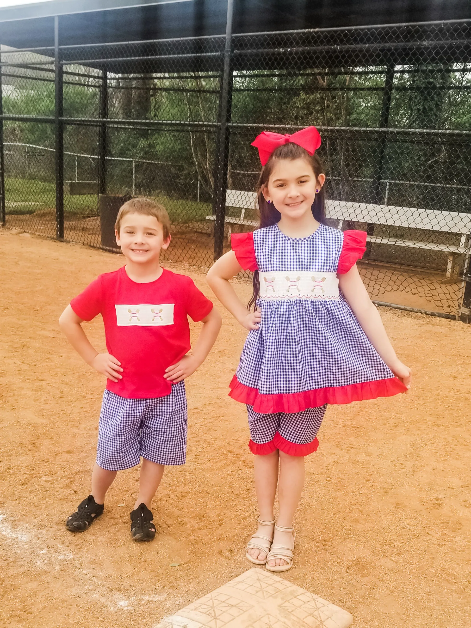 Baseball Blue Check Smocked Outfit