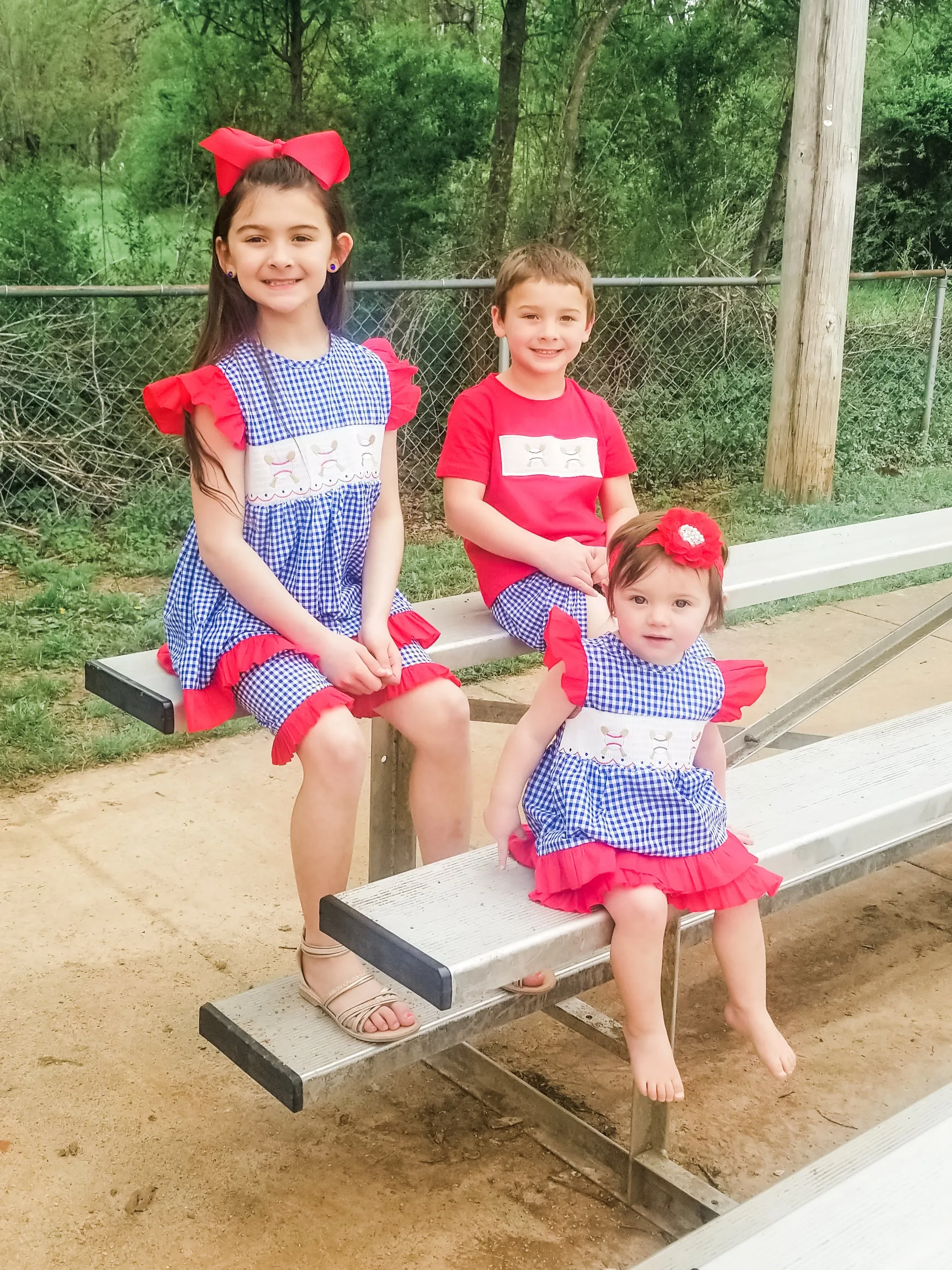 Baseball Blue Check Smocked Outfit