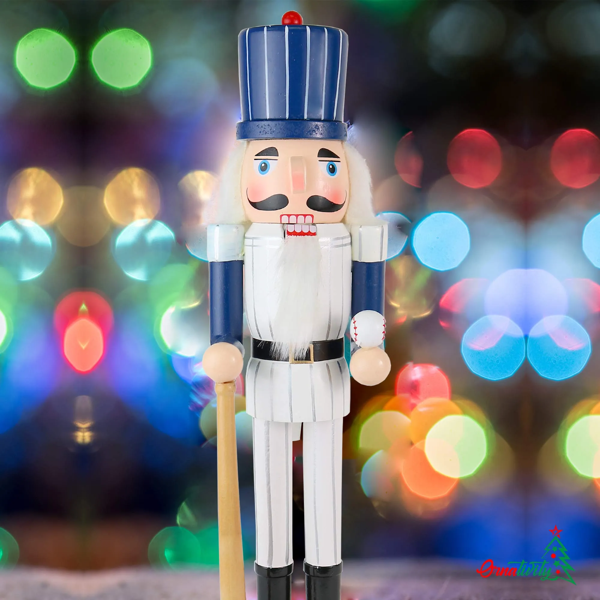 Baseball Nutcracker 15" - Baseball Player with White Pin Stripe Uniform and Bat Holiday Decor Nutcracker