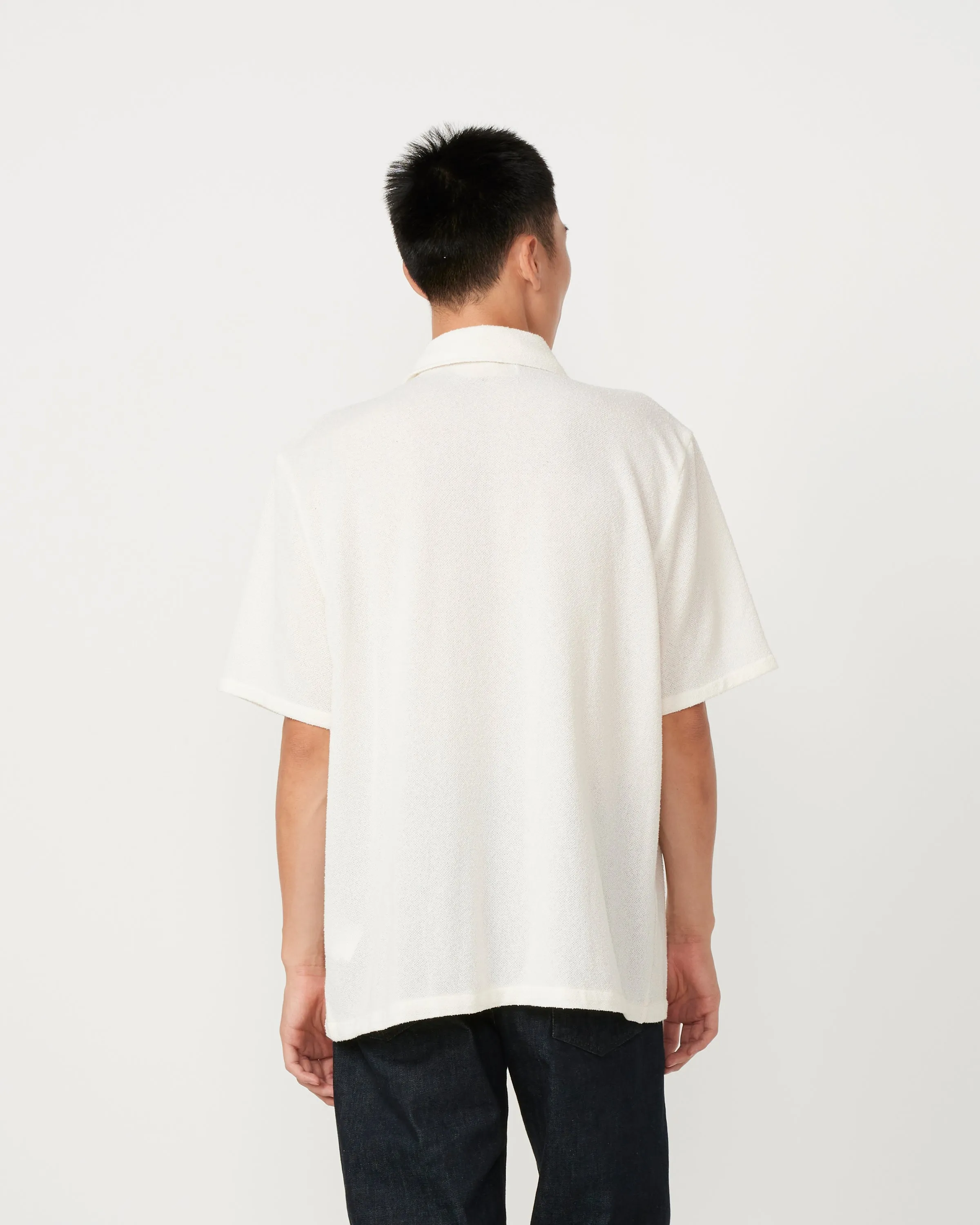 Box Short Sleeve Shirt in White Boucle