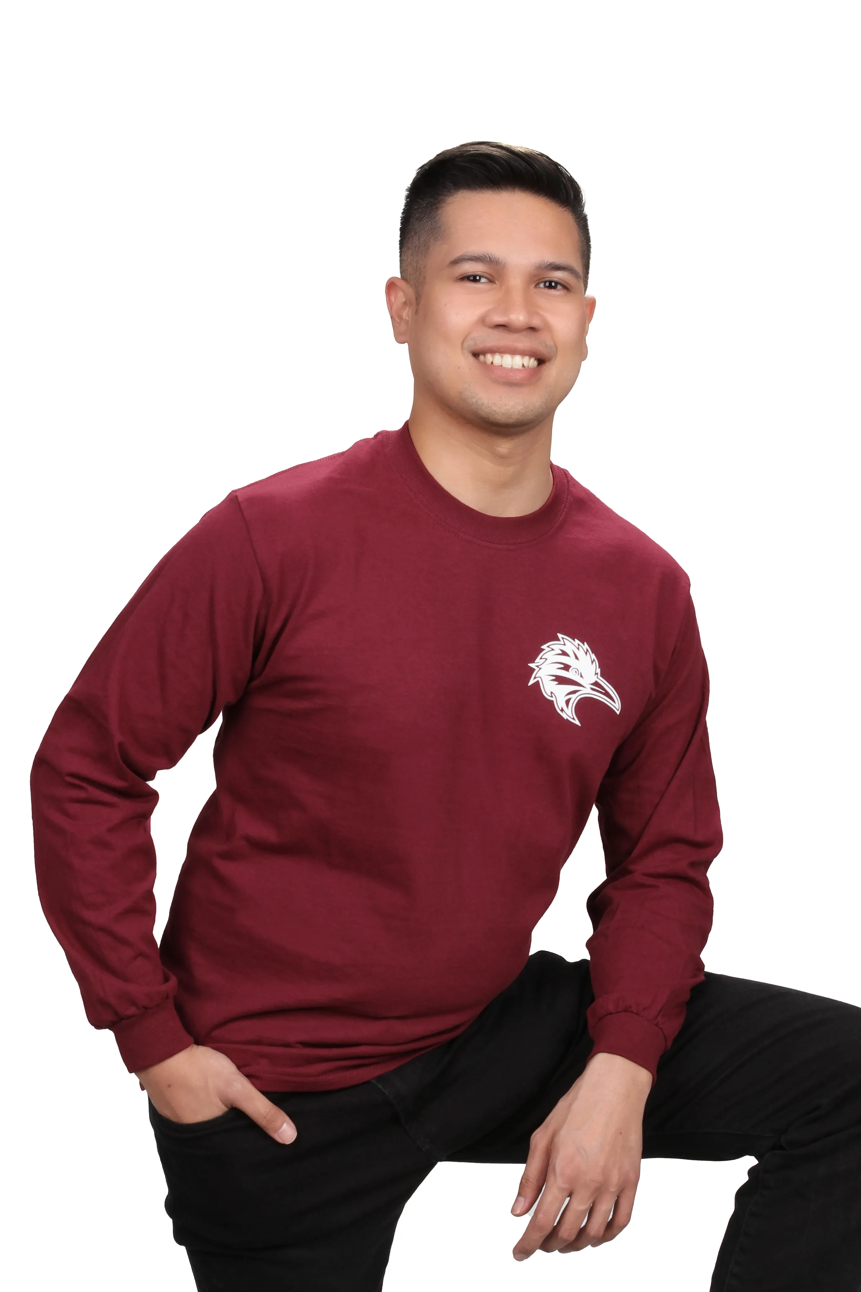 Burgundy Long-sleeve t-shirt with Roadrunner Logo Only