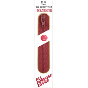 Coats All-Purpose Plastic Zipper 14in Barberry Red