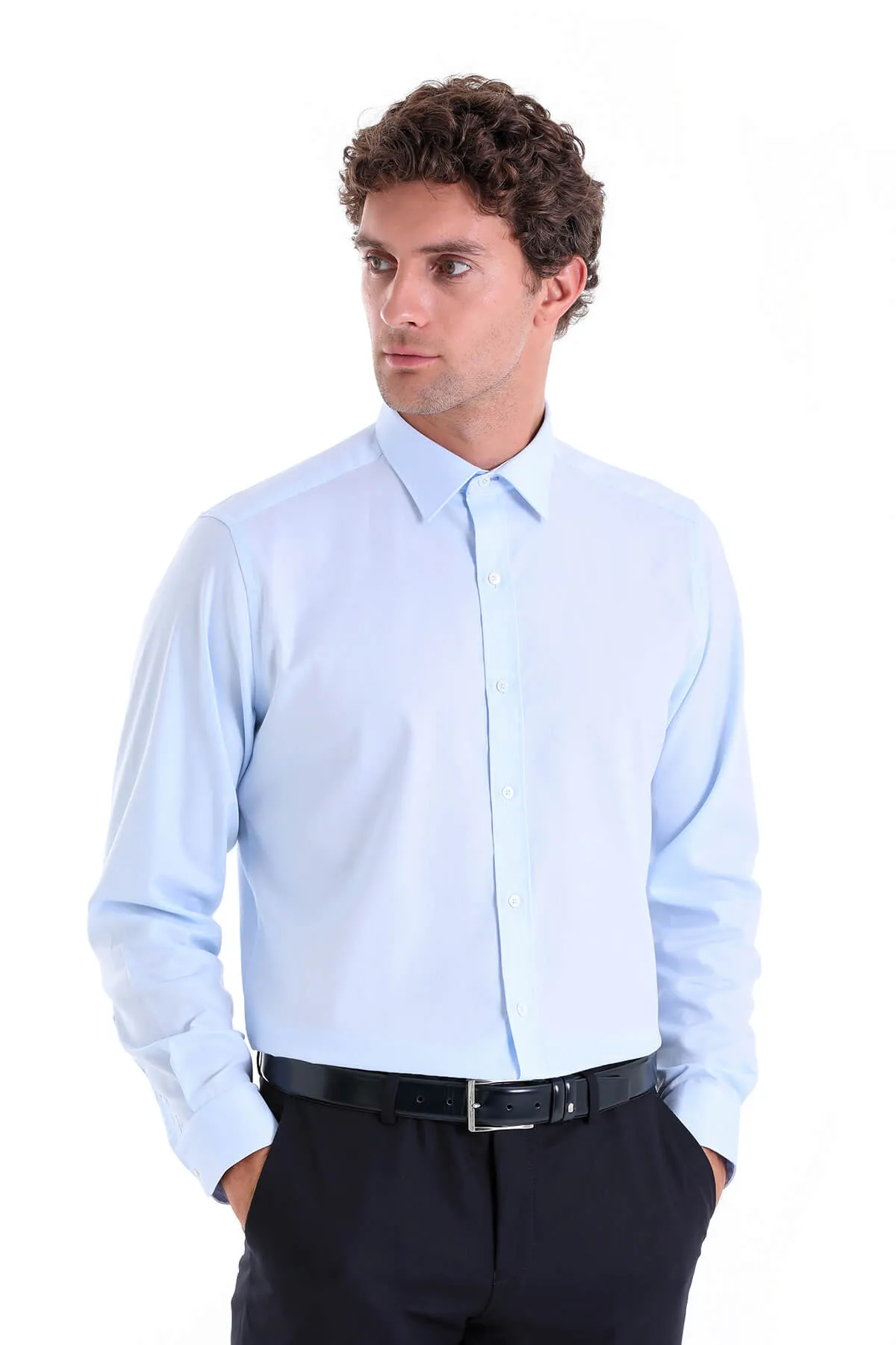 Comfort Fit Long Sleeve Cotton Light Blue Casual Shirt