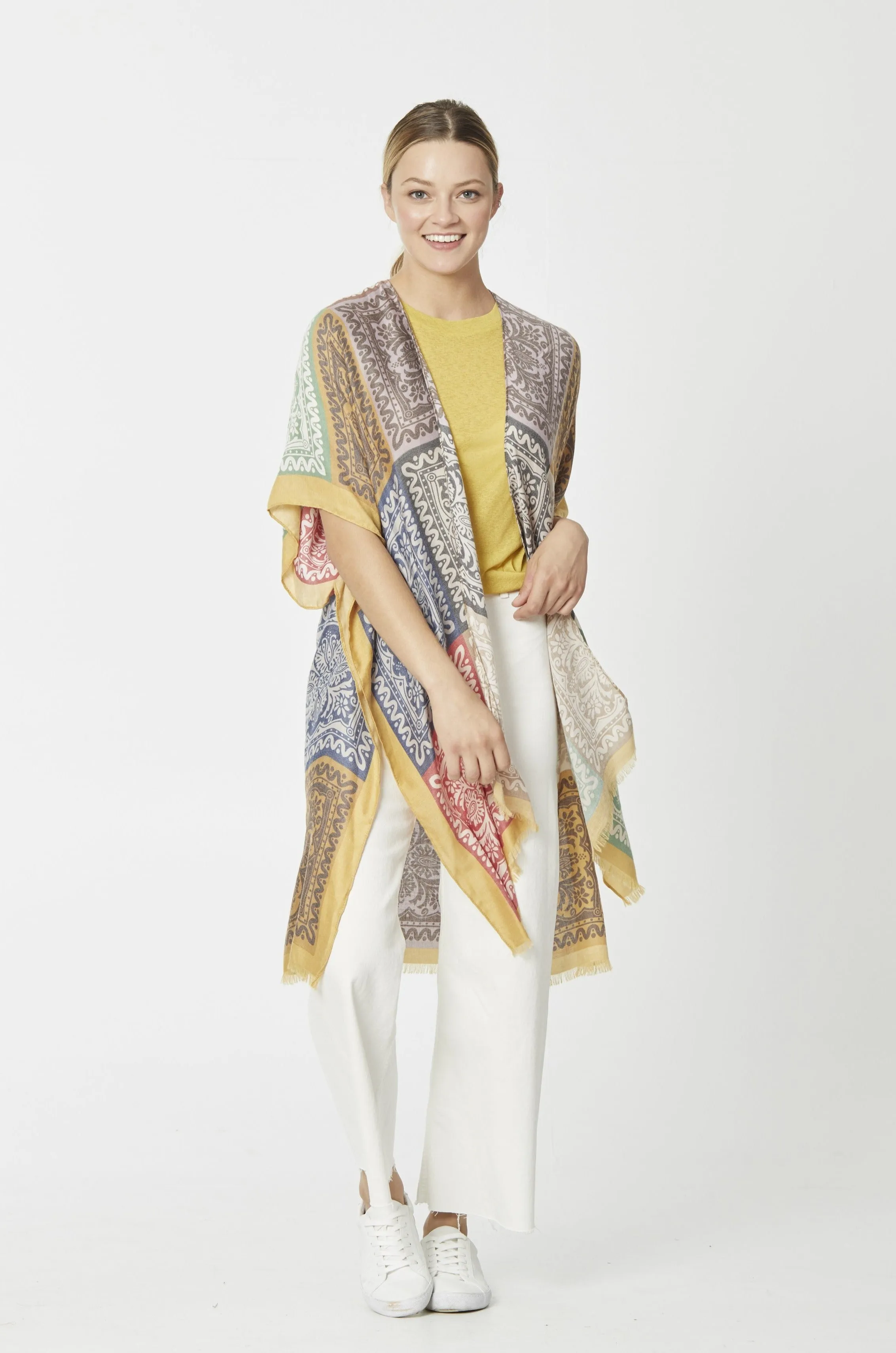 Damask Patchwork Print Kimono