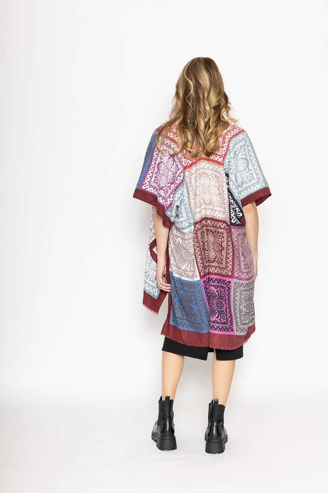 Damask Patchwork Print Kimono