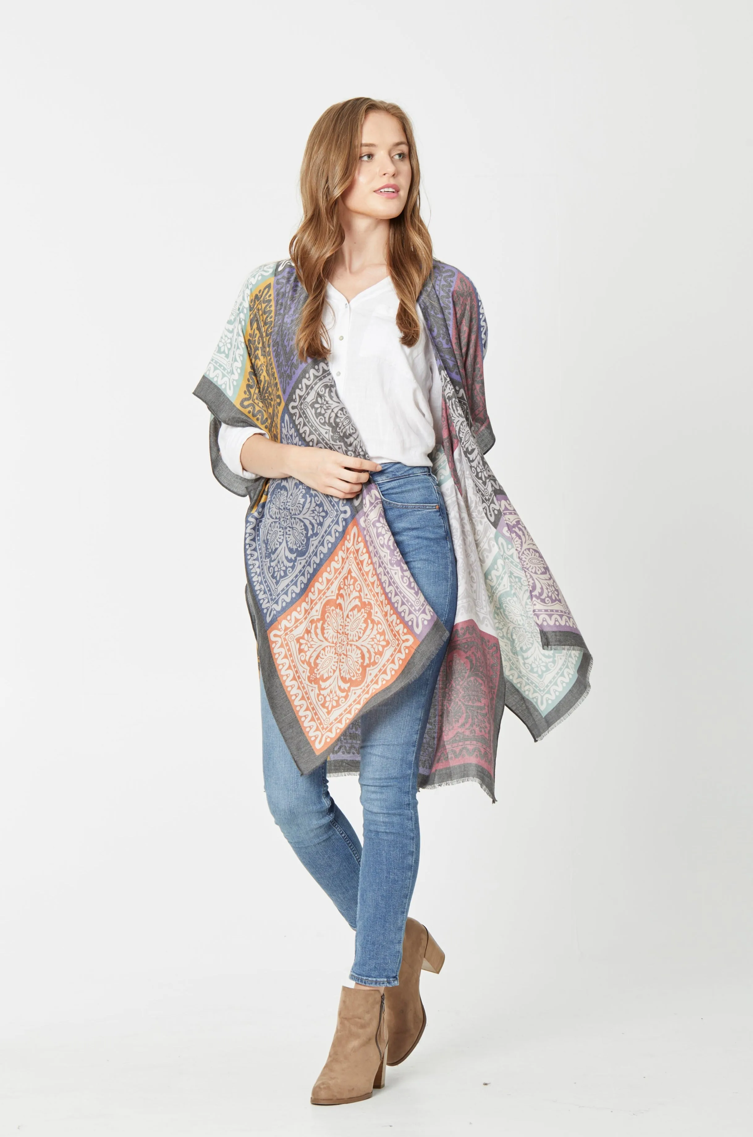 Damask Patchwork Print Kimono