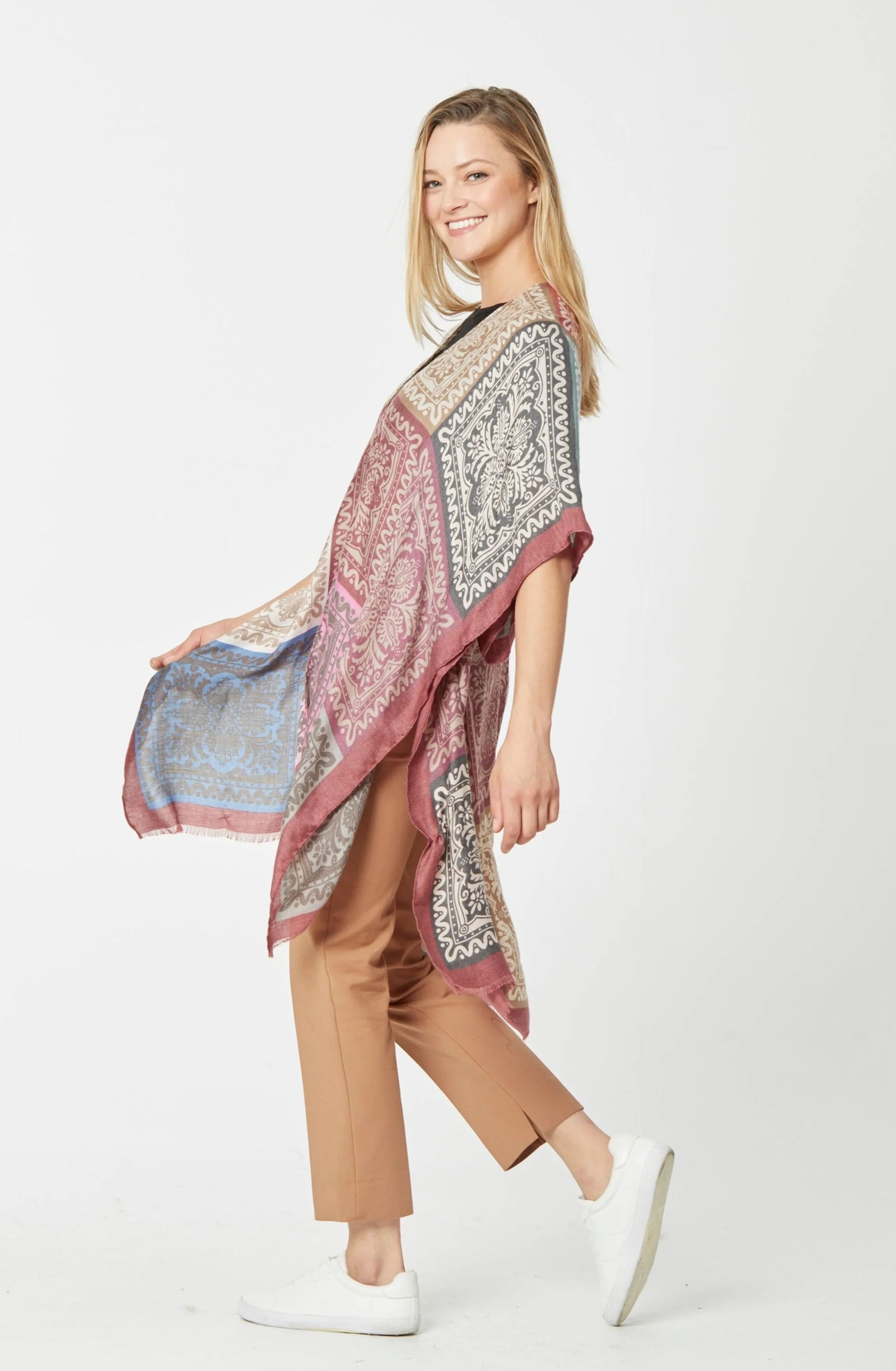 Damask Patchwork Print Kimono