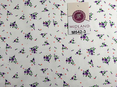 Ditsy Floral Printed on white Super Soft Polycotton Fabric 45" Wide M542 Mtex