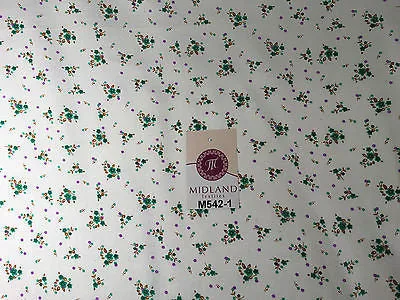 Ditsy Floral Printed on white Super Soft Polycotton Fabric 45" Wide M542 Mtex