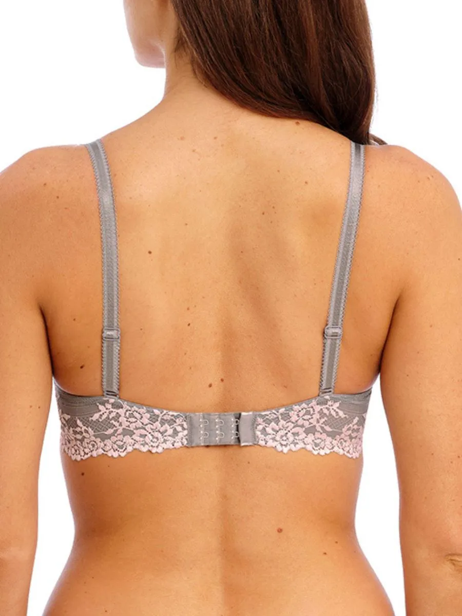 Embrace Lace Plunge Underwire Bra - Smoke/Crystal Pink