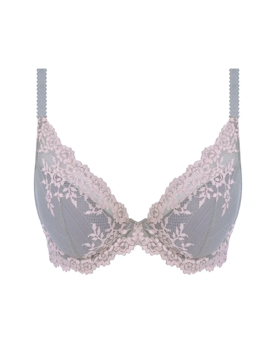 Embrace Lace Plunge Underwire Bra - Smoke/Crystal Pink