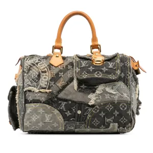 Gray Louis Vuitton Monogram Denim Patchwork Speedy 30 Boston Bag