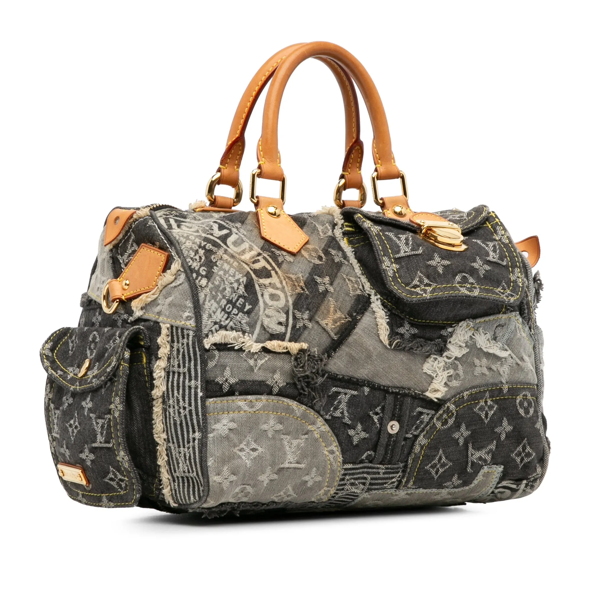 Gray Louis Vuitton Monogram Denim Patchwork Speedy 30 Boston Bag