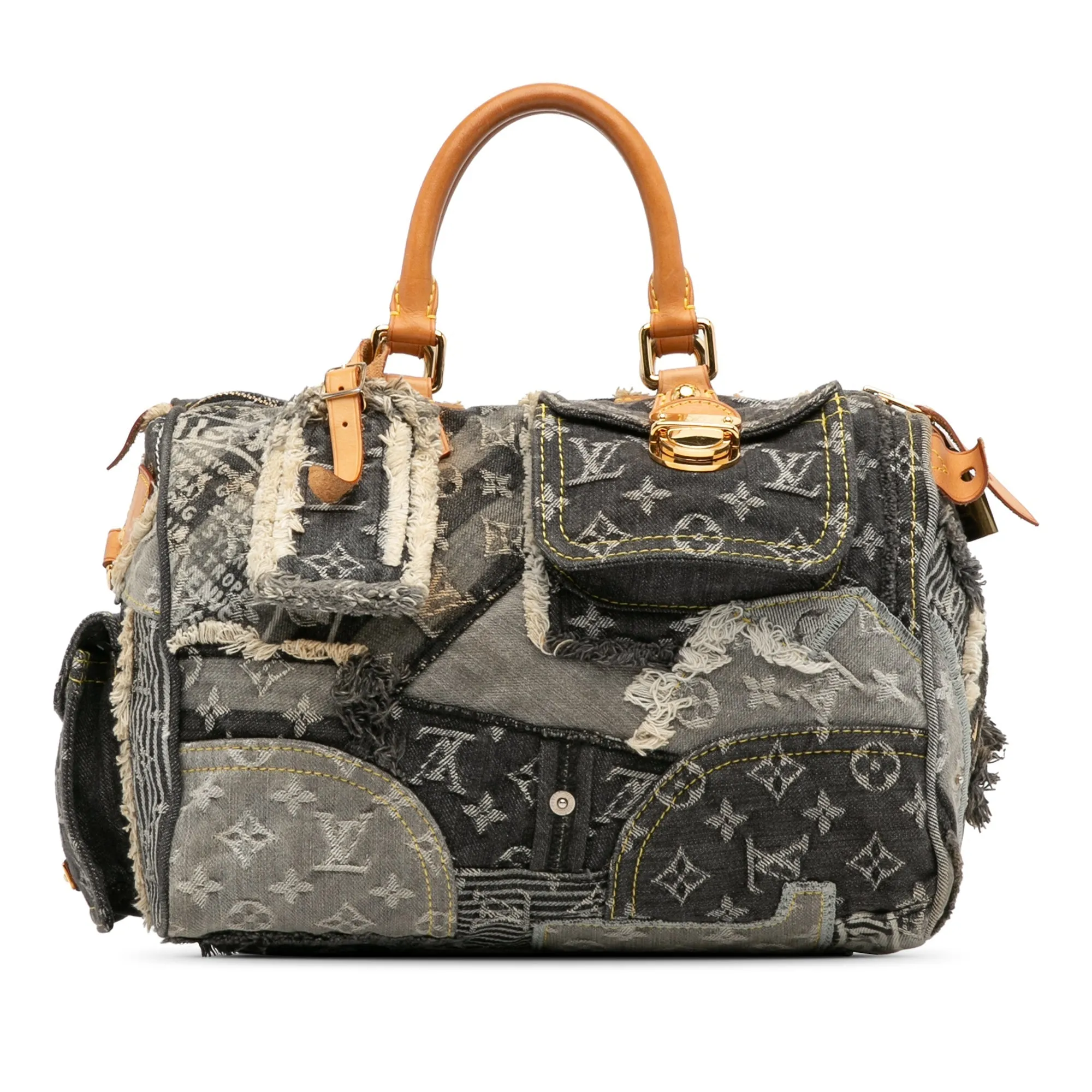 Gray Louis Vuitton Monogram Denim Patchwork Speedy 30 Boston Bag