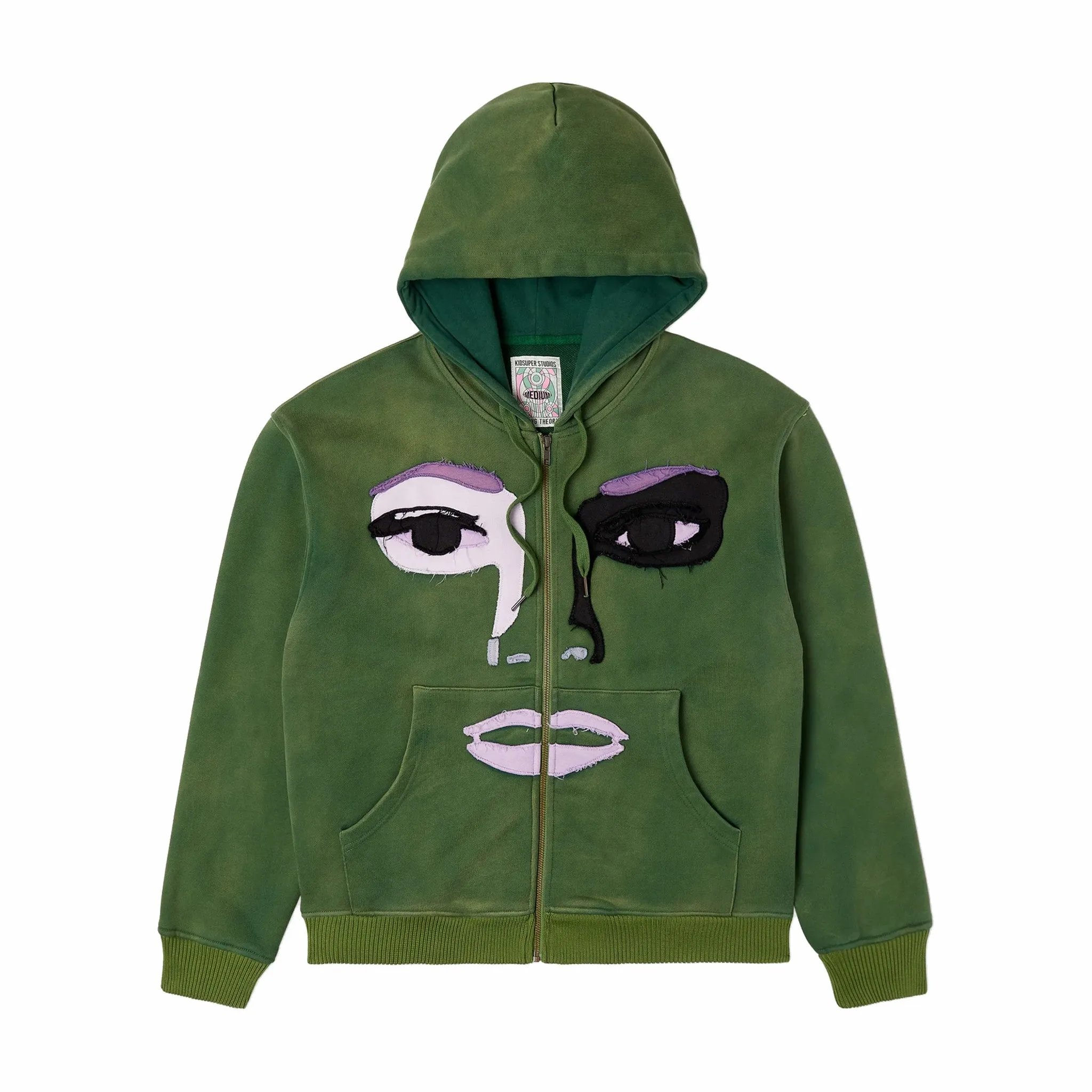 KidSuper Studios Patchwork Face Washed Heavyweight Zip Up Hoodie (Green)