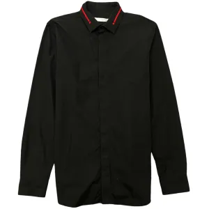 Men's Embroidered Collar Long Sleeve Shirt Black Size L