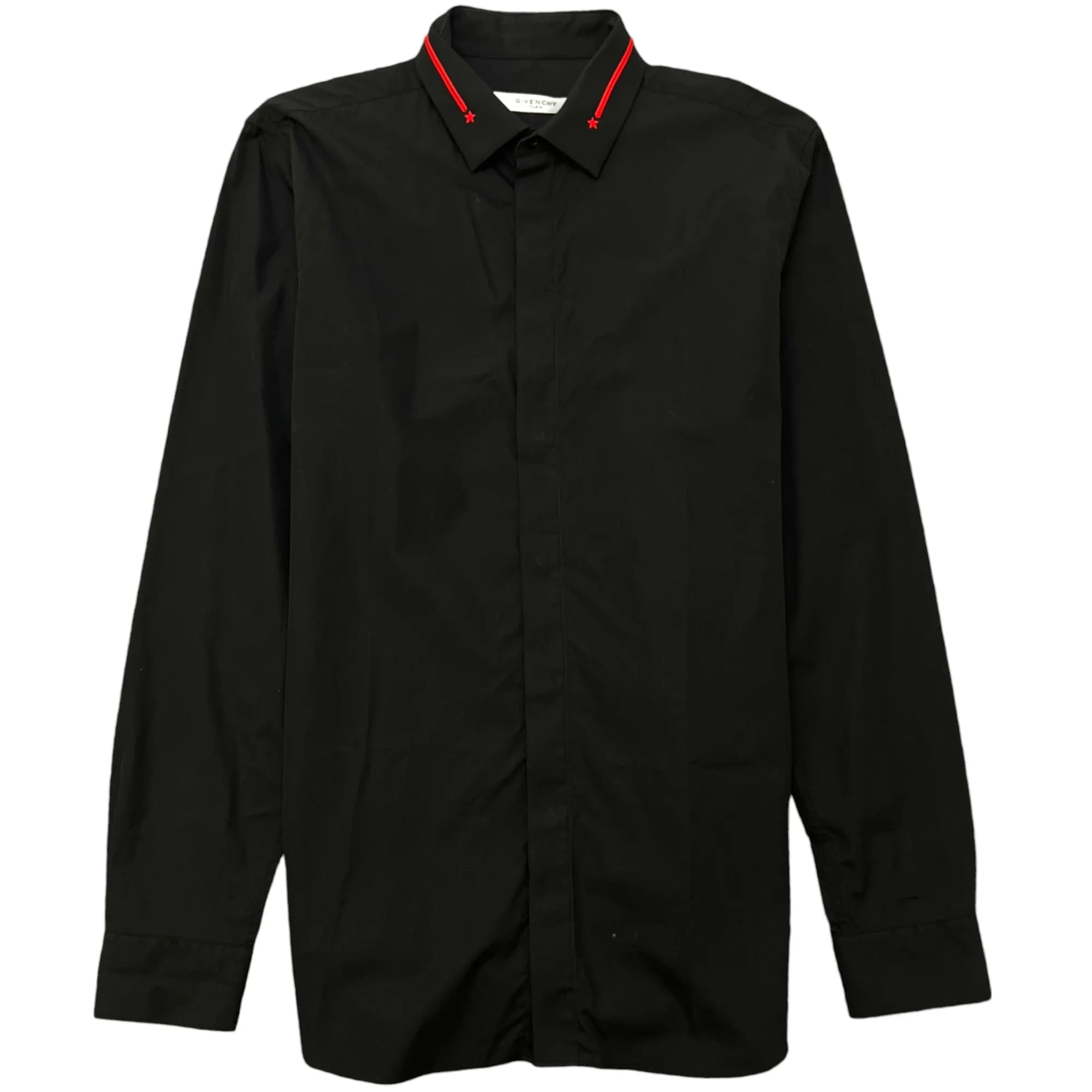 Men's Embroidered Collar Long Sleeve Shirt Black Size L