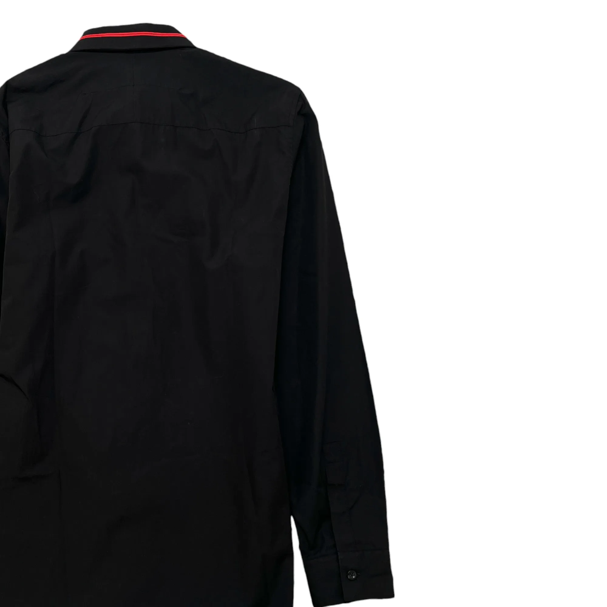 Men's Embroidered Collar Long Sleeve Shirt Black Size L