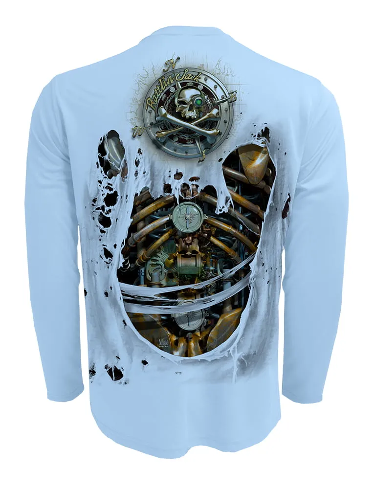 Men's Skeleton Metal Bones UV Fishing Shirt by Rattlin Jack | Long Sleeve | UPF 50 Sun Protection | Performance Rash Guard |