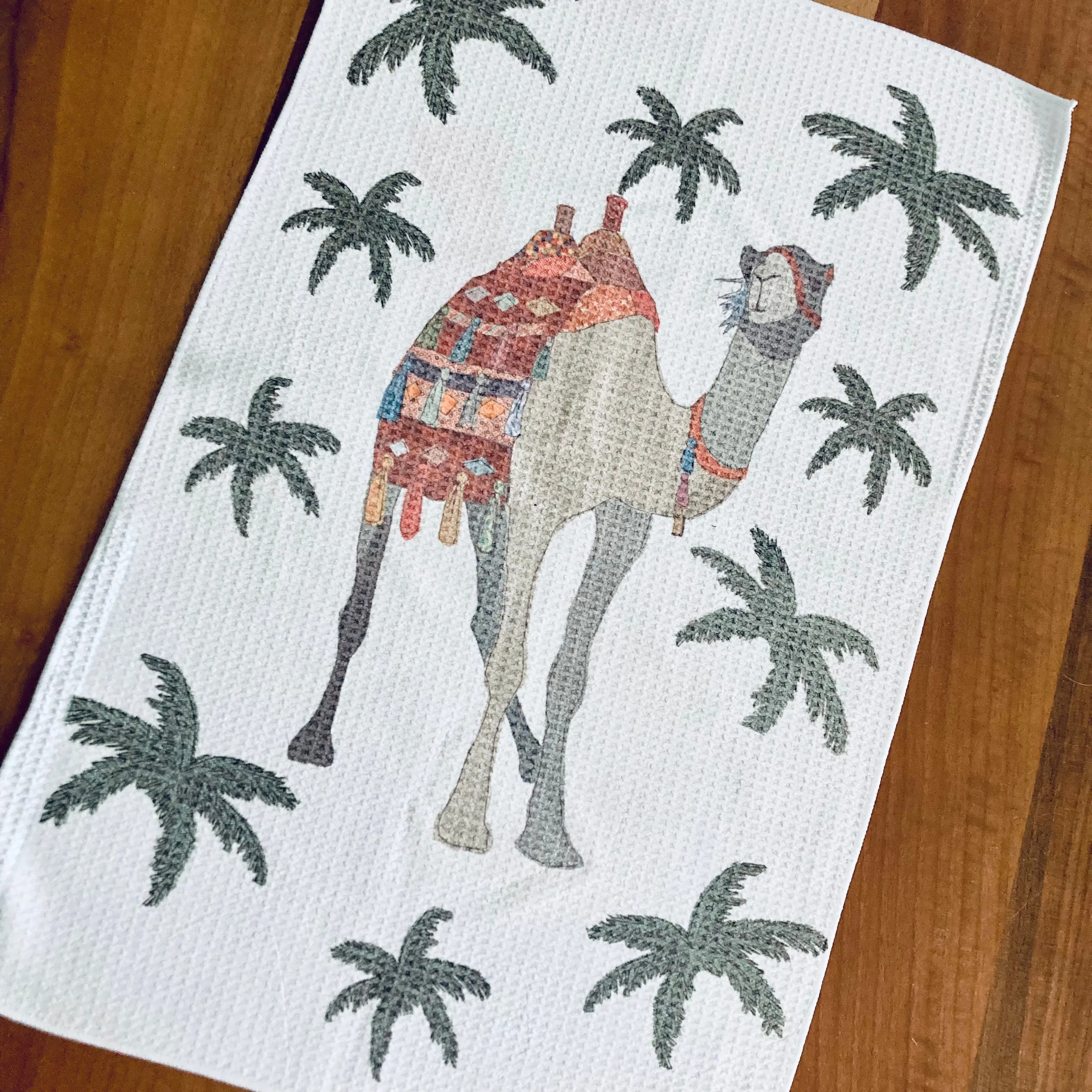 Patchwork Camel and Palm Tea Towel