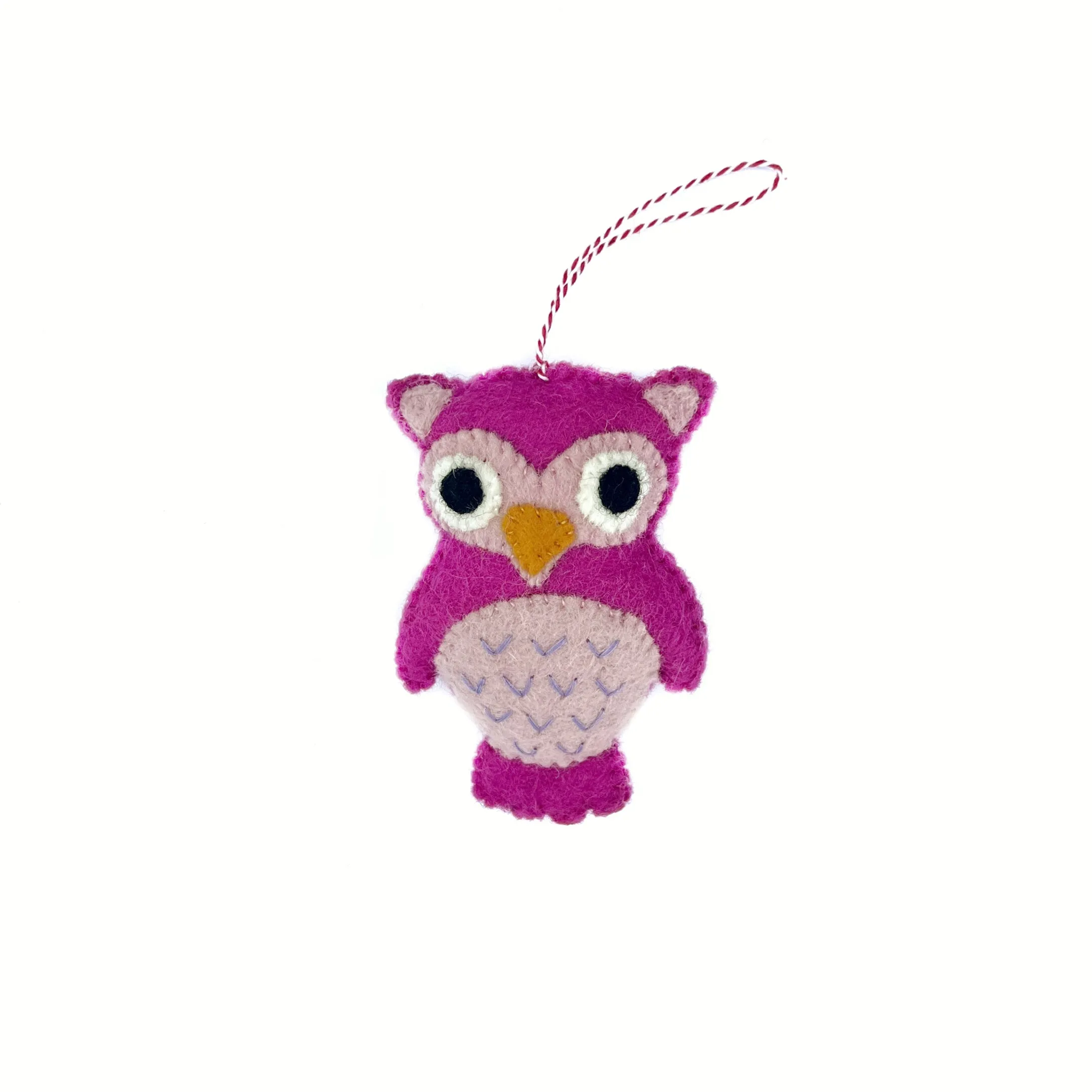 Pink Owl Ornament, Felt Wool