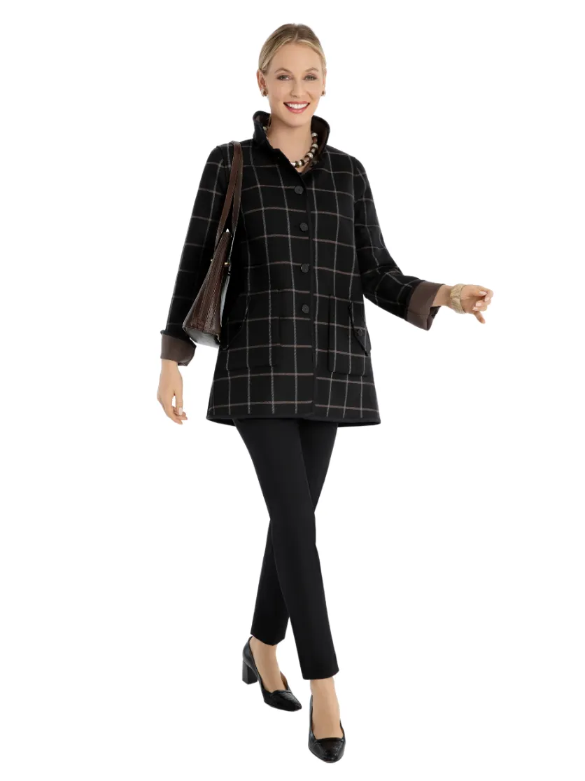 Reversible Tattersall Wool Swing Car Coat