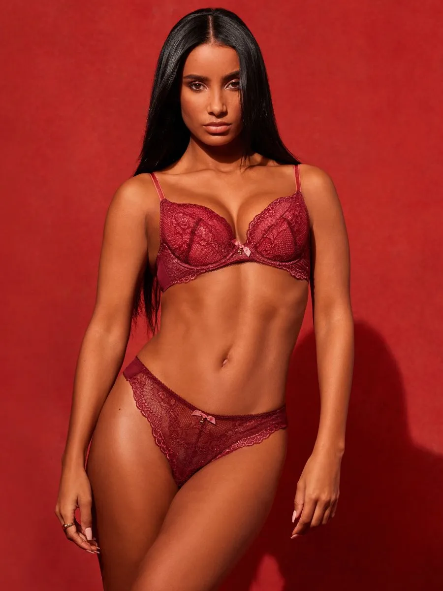 Padded Cranberry/Raspberry Sorbet Superboost Lace Plunge Bra